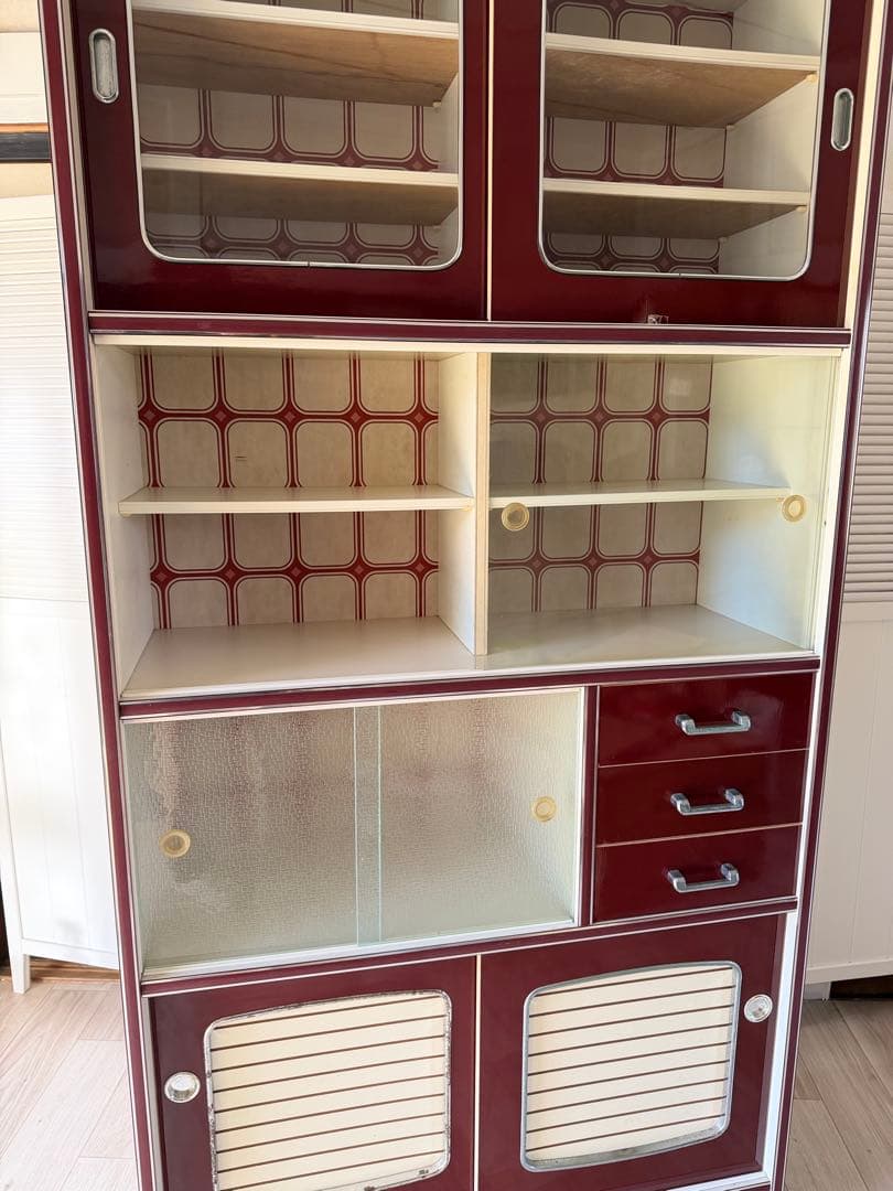 昭和レトロ レトロポップ 食器棚 ガラスキャビネット 木製 キッチン収納 大