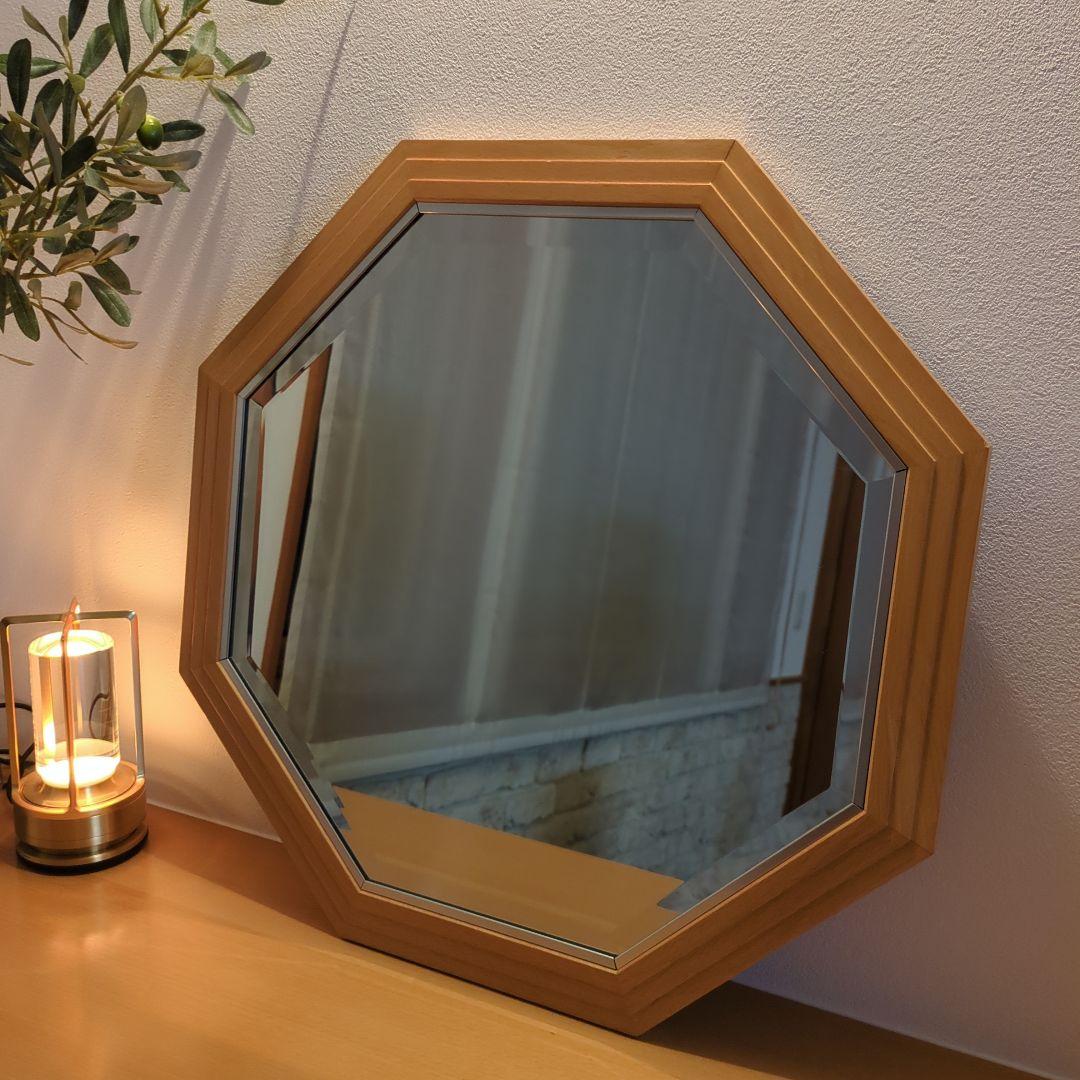 鏡　八角形　ビーチ材　塩川光明堂