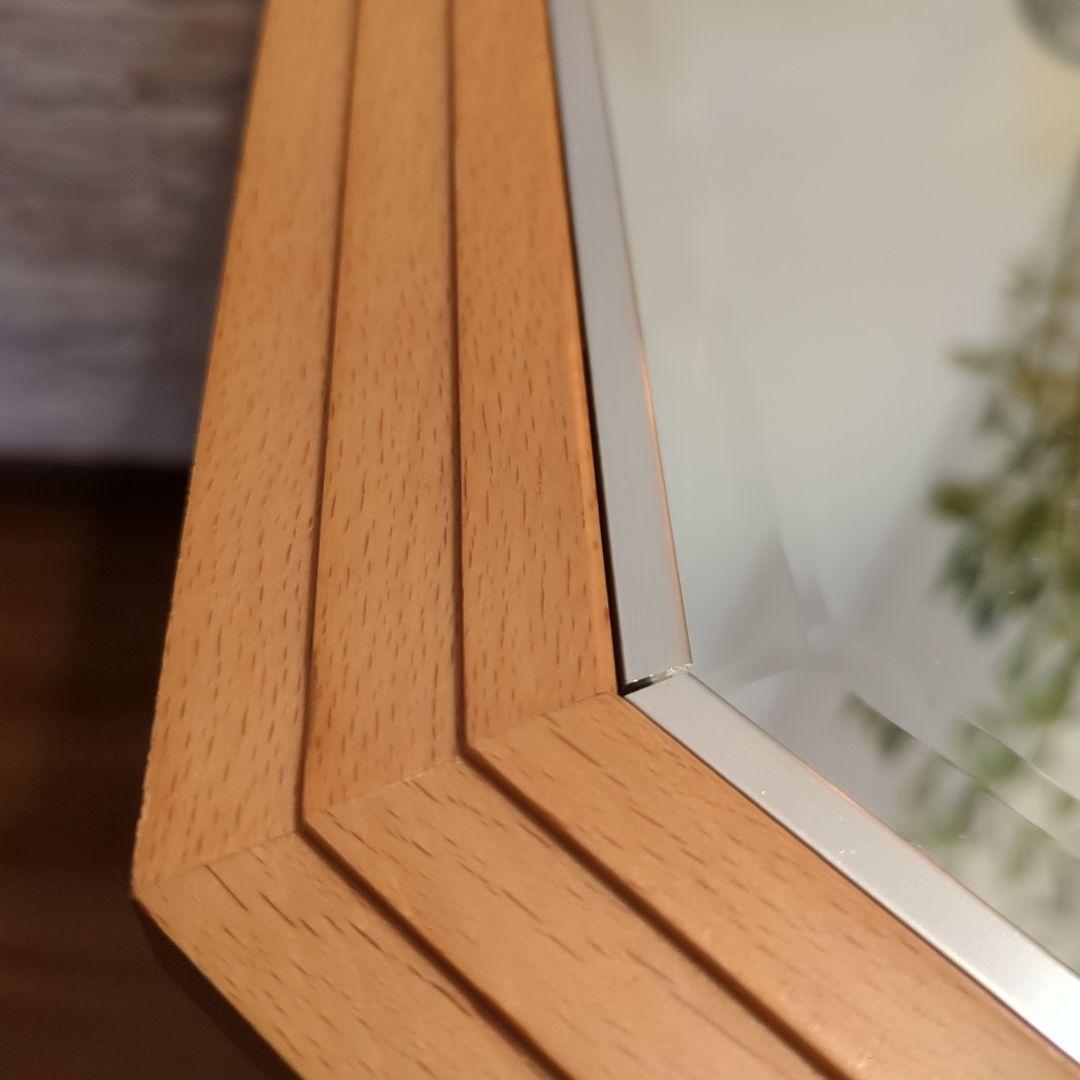 鏡　八角形　ビーチ材　塩川光明堂