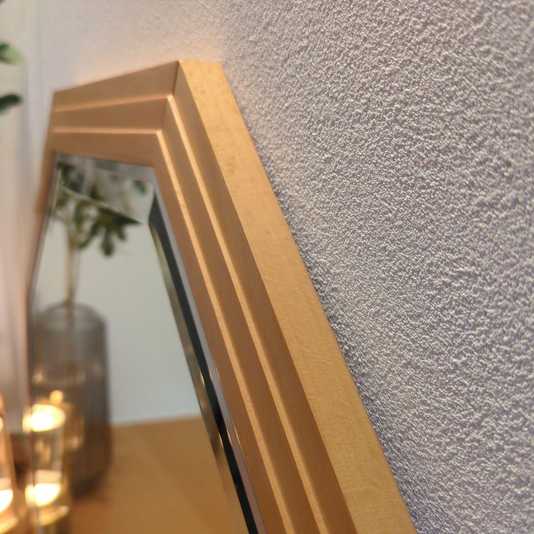 鏡　八角形　ビーチ材　塩川光明堂