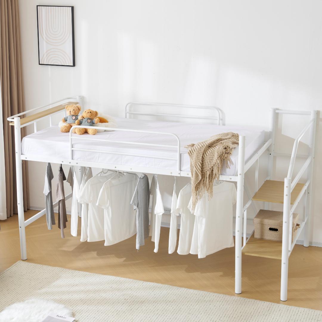 ロフトベッド【パイプ床板・SDセミダブル】 北欧風 大人 一人暮らしWHITE