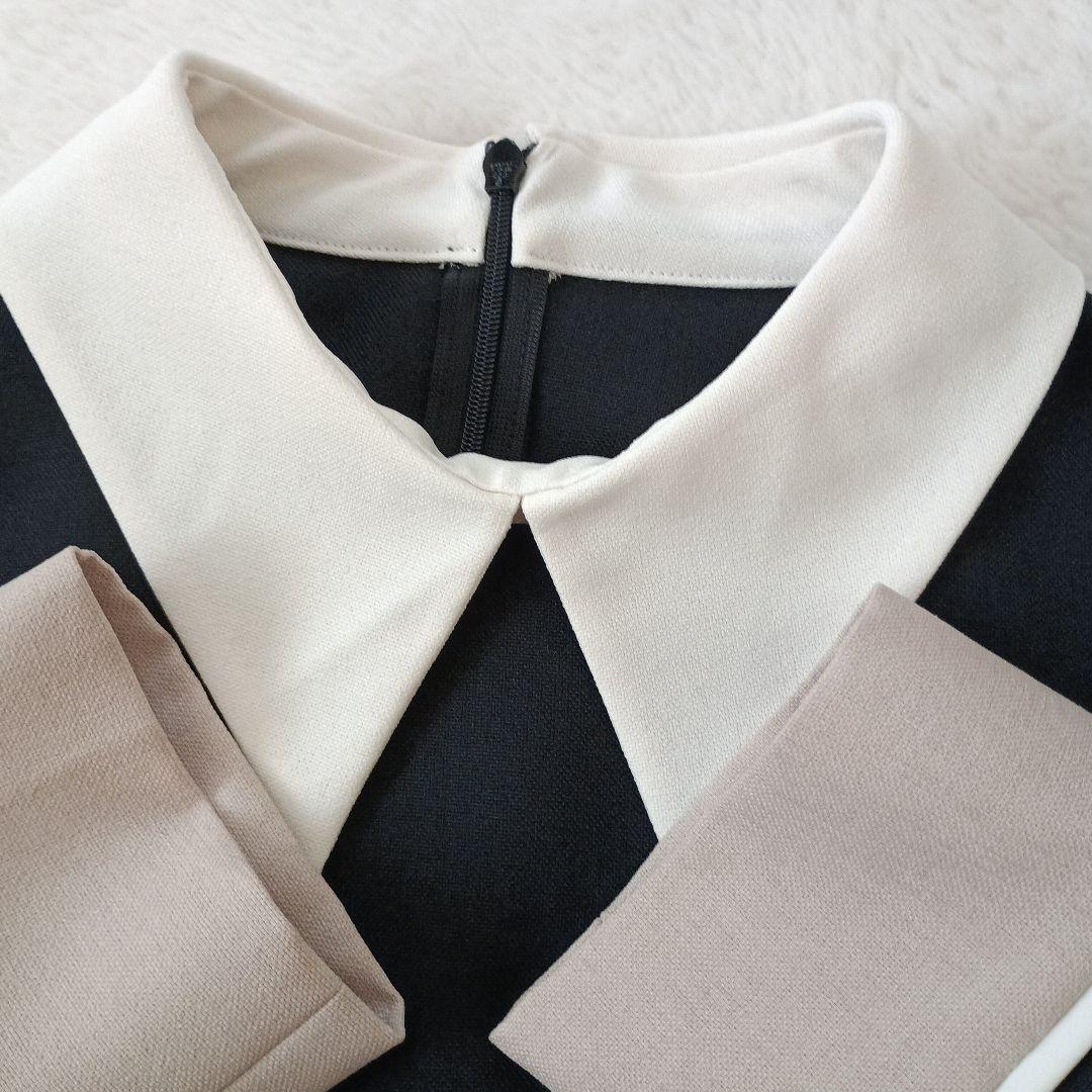 TIARA ティアラ 襟付きブラウス ブラック×ホワイト 上品 きれいめ タグ付