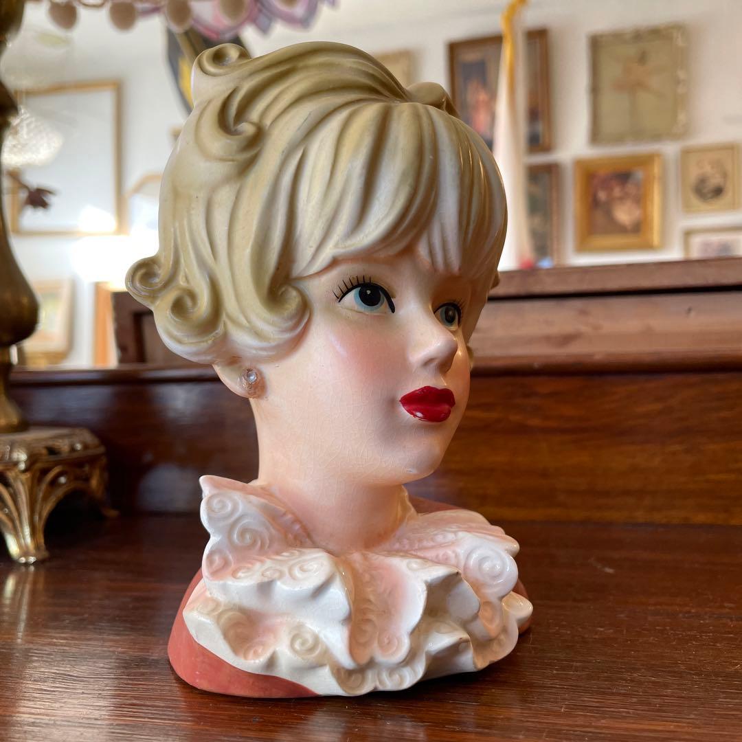 希少品！ 50's　貴婦人の花瓶　JAPAN製　陶器女性アメリカアンティーク雑貨