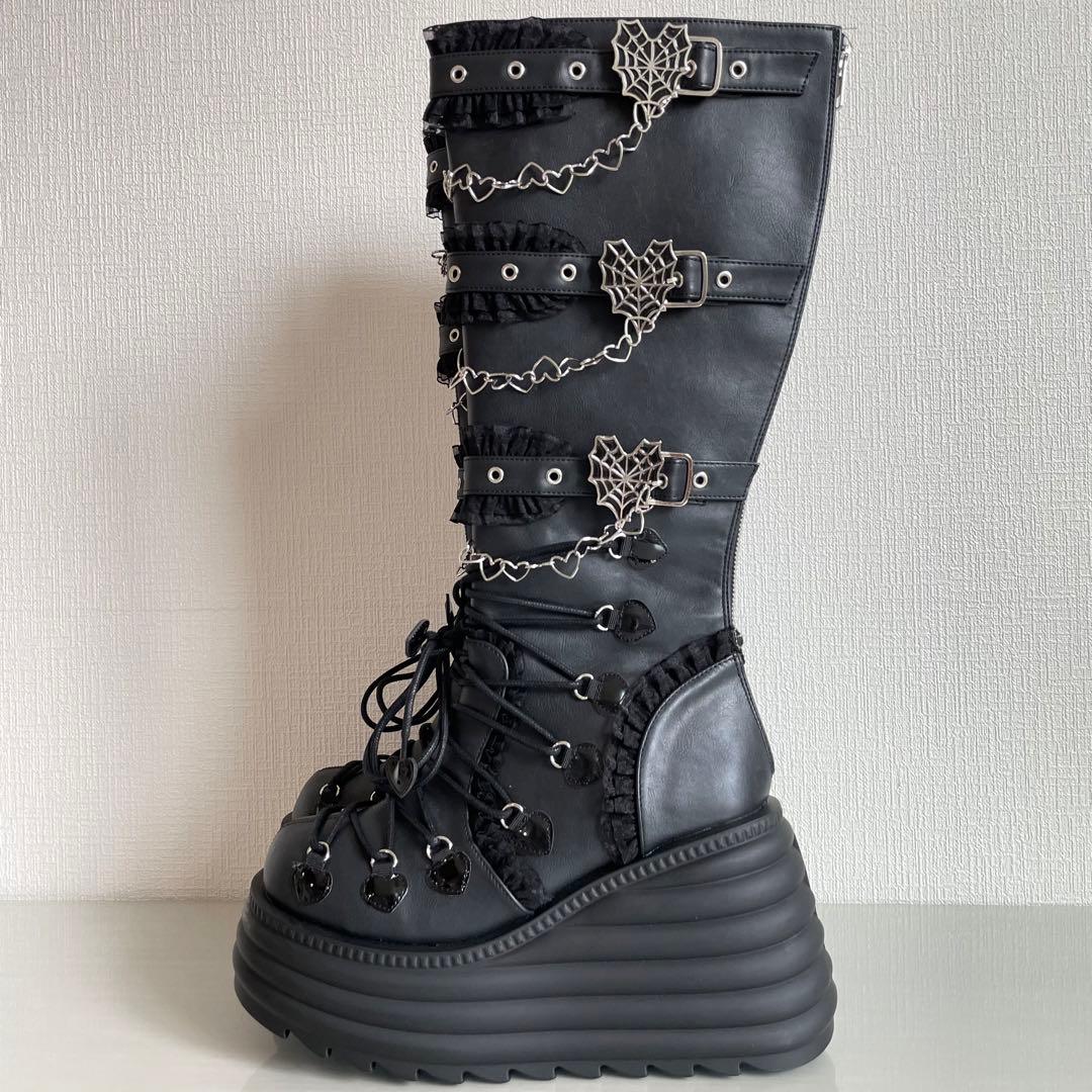 Demonia デモニア 厚底ロングブーツ ロック ゴスロリ V系 黒 26cm