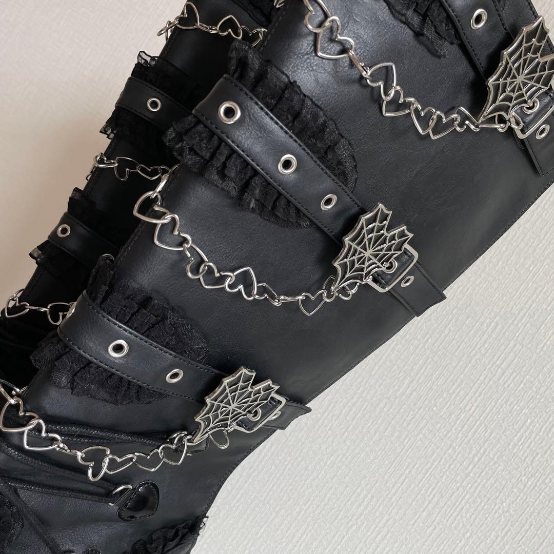 Demonia デモニア 厚底ロングブーツ ロック ゴスロリ V系 黒 26cm