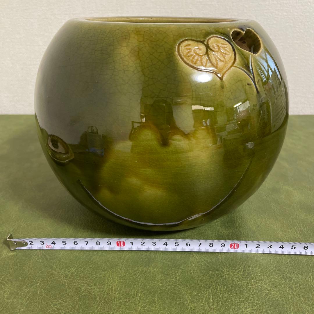 火鉢 織部　蓋付き　香炉　蚊取り線香入れ 花器 炭 灰 陶器 透かし インテリア