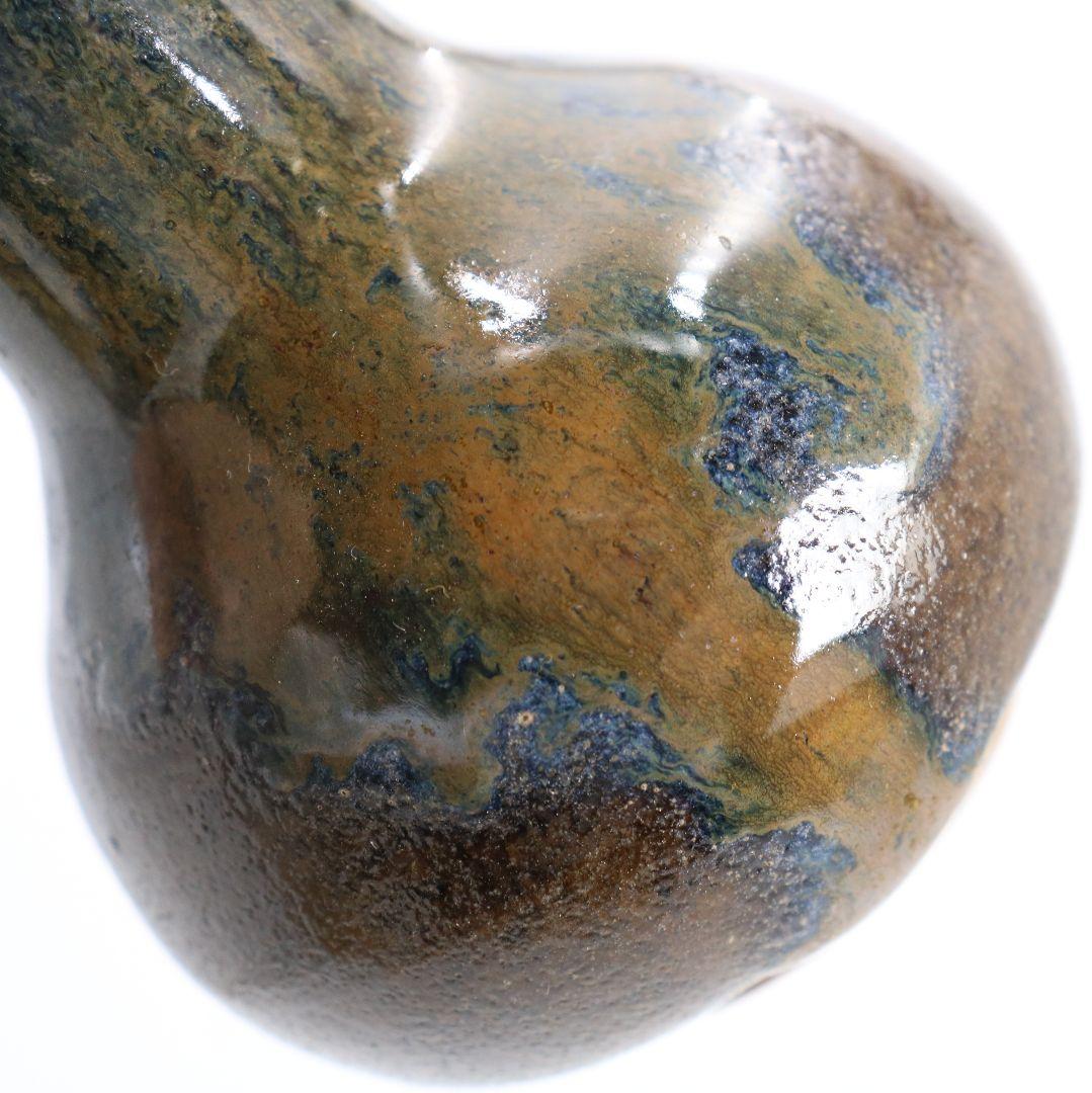 笹山登古作 高取焼 鶴首茶入 利休梅緞子仕覆 茶道具 共箱　V910　N9