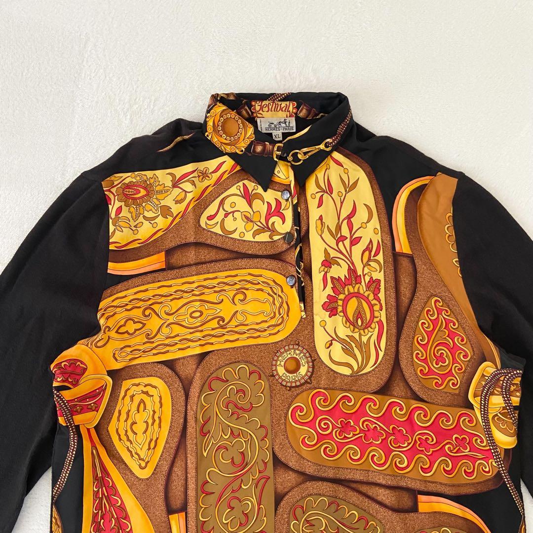 美品　HERMES Festival柄　スカーフ　馬具　シルク　ニット　カシミヤ