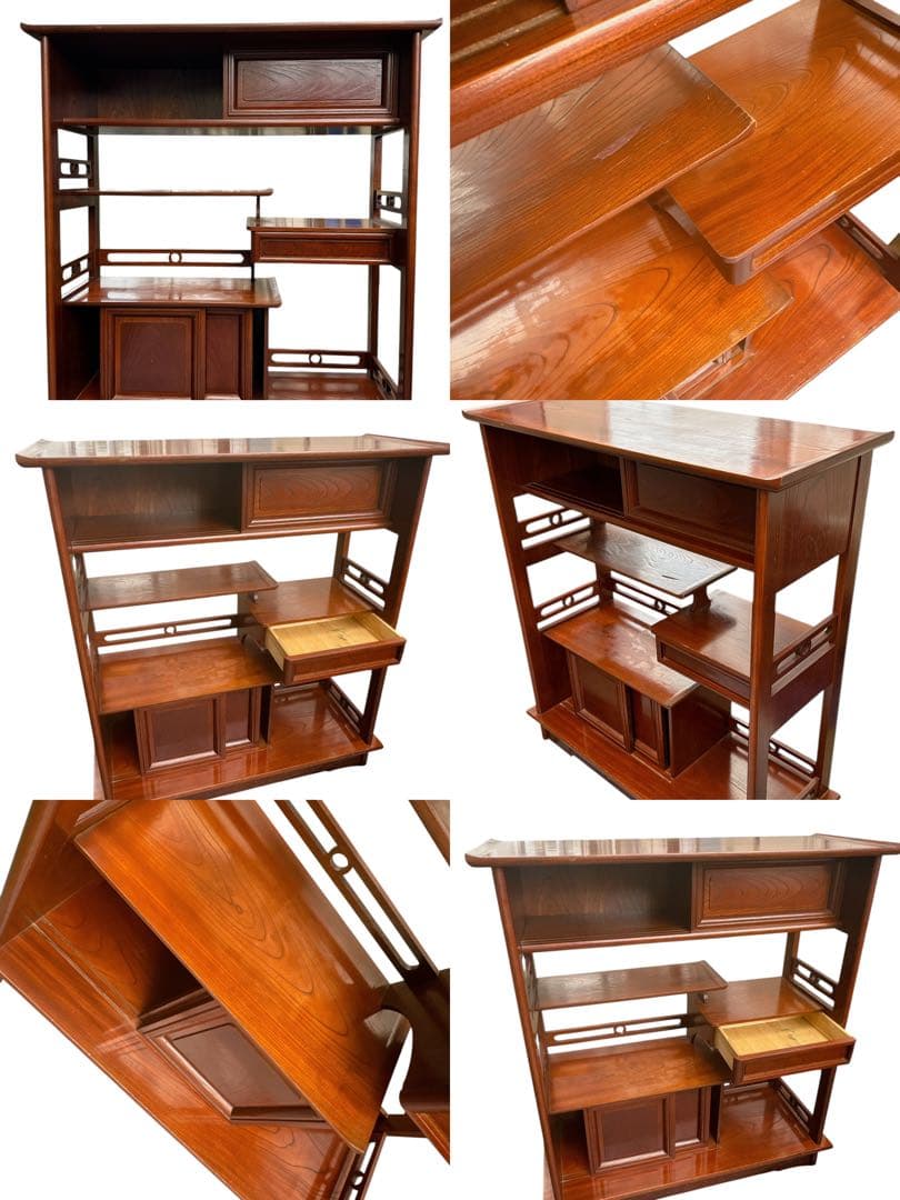 茶箪笥/リビングボード/違い棚 シェルフ 収納 工芸品 和製家具 レトロ