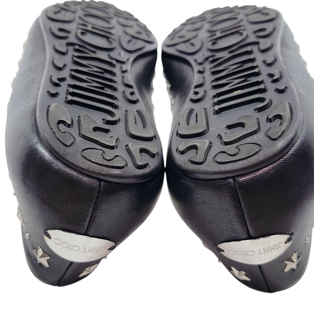 ジミーチュウ　パンプス　約24㌢　フラット　スタッズ　ポインテッドトゥ　レザー