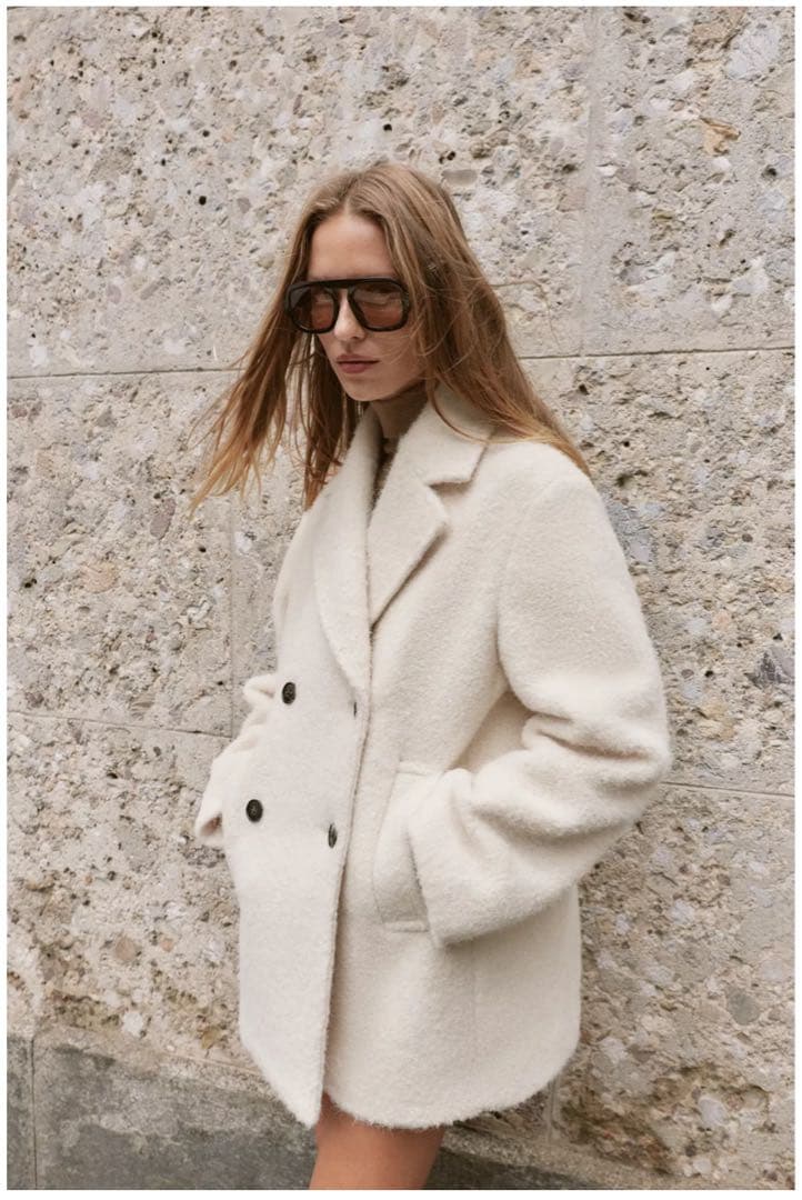 【ZARA】ブークレダブルブレストミディ丈コート Lサイズ