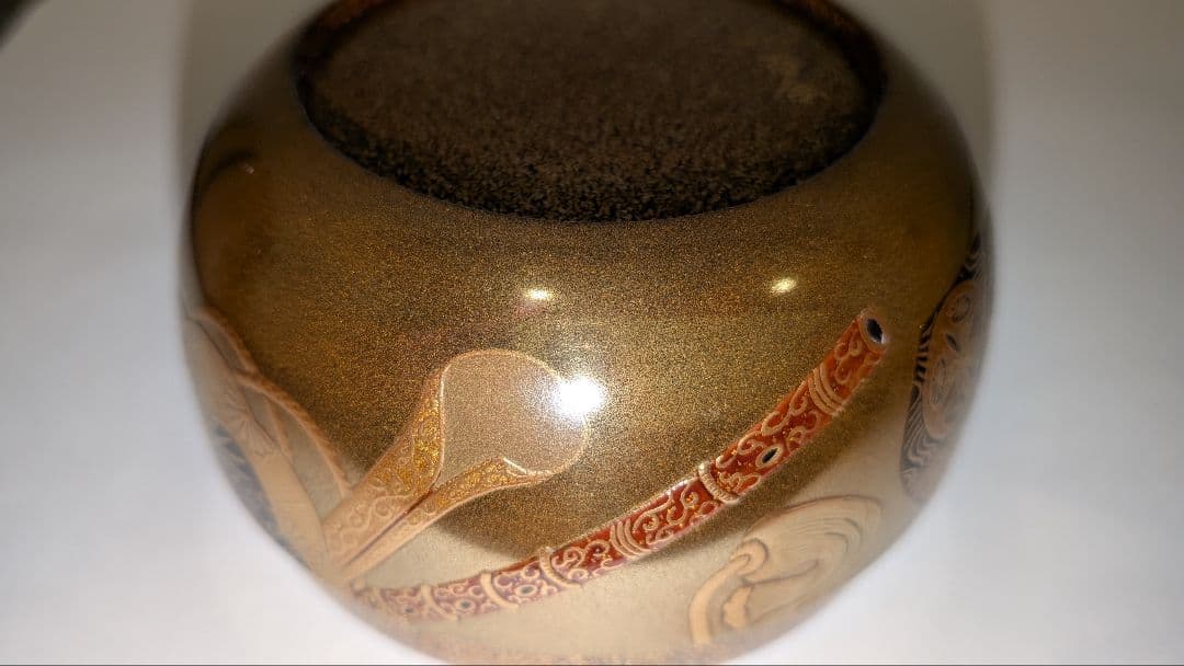 『舞楽蒔絵』平棗　小百合作　輪島塗　内金梨子地　高小百合　塗師茶道具茶器共布共箱