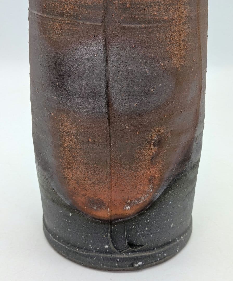 安井徹 備前焼 耳付窯変花入 共箱共布栞 花器 フラワーベース 花瓶 花生 置物