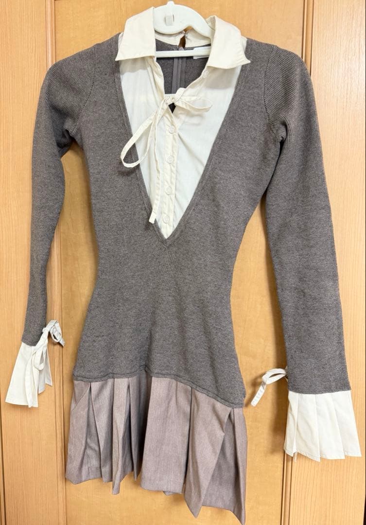 ダーリッチ　シャツドッキングプリーツミニワンピース