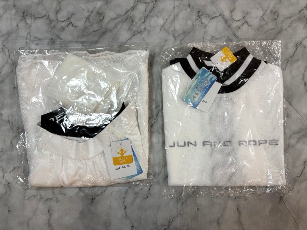 【新品】JUN&ROPE'メッシュモックネック　スカートセットアップ　ホワイト