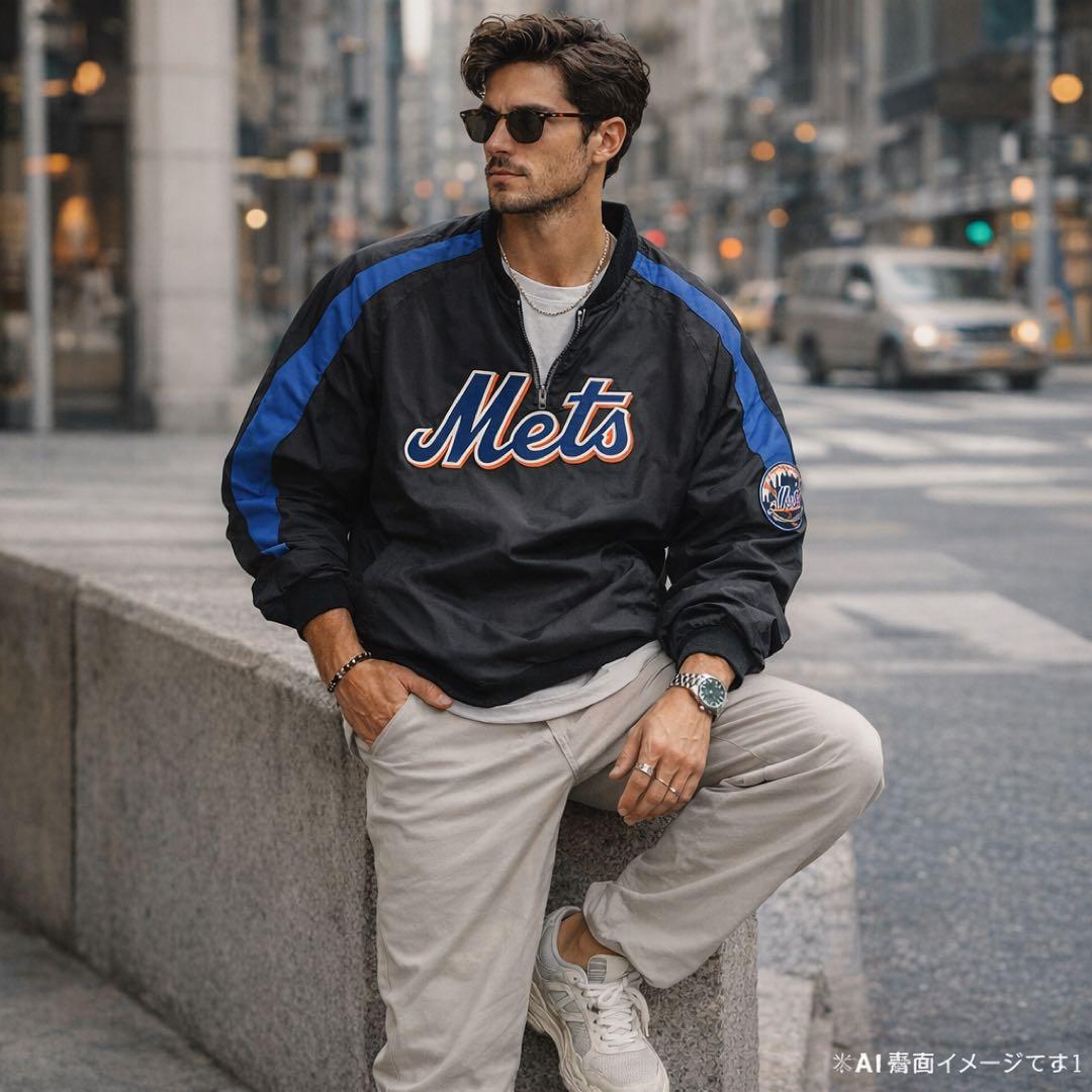 Majestic製 MLB公式 ニューヨークメッツプルオーバーハーフジップL