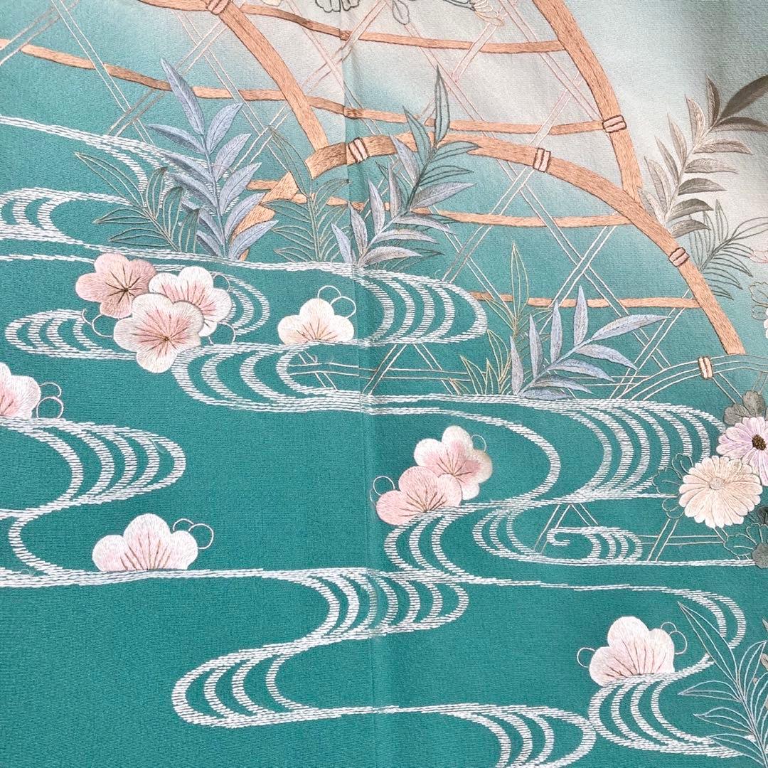 ★淡い水浅葱色　身丈157 刺繍　訪問着　着物　NO44 フルセット可