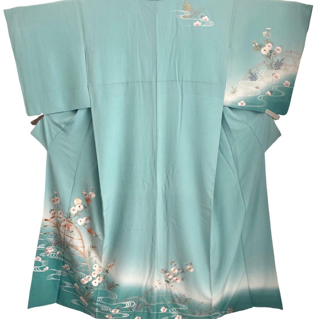 ★淡い水浅葱色　身丈157 刺繍　訪問着　着物　NO44 フルセット可