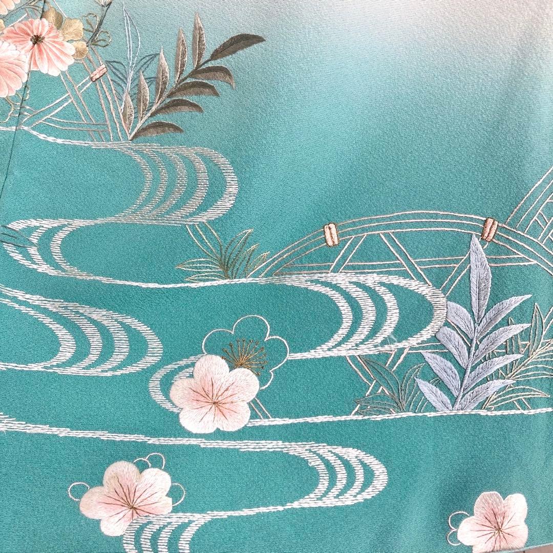 ★淡い水浅葱色　身丈157 刺繍　訪問着　着物　NO44 フルセット可