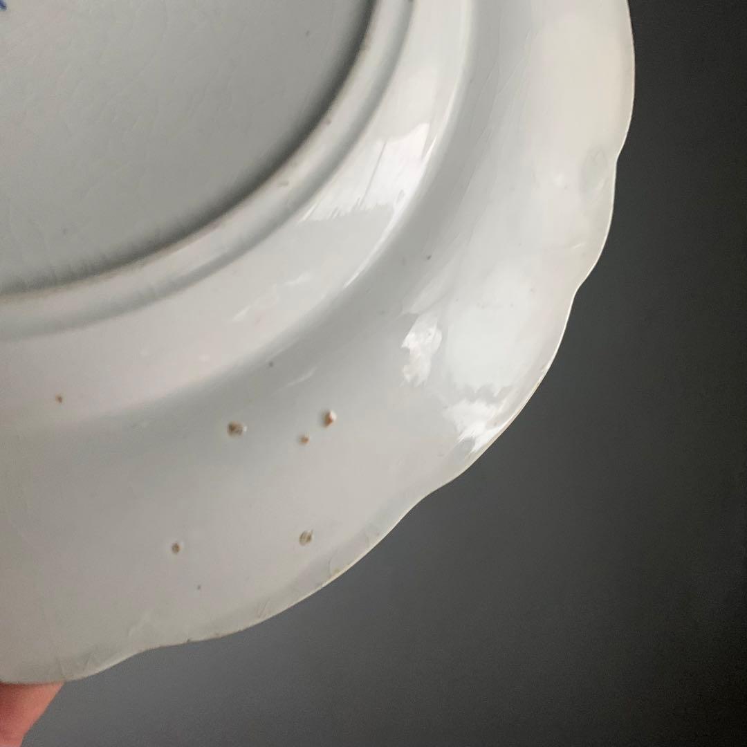 銅板転写 かわいらしい花柄 輪花 プレート 中皿 リム皿 古道具 アンティーク