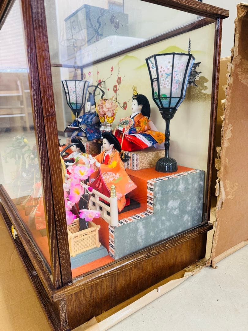 七人飾り雛人形　ひな祭り ガラスケース オルゴール　69cm