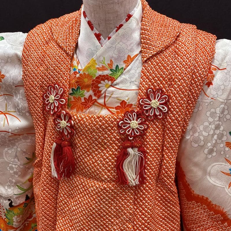 503ag100◎七五三 三歳 女児 着物&被布 部分絞り 梅 籠花 白◎