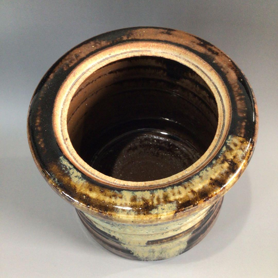 Ｐ４１７　水指　『膳所焼』『淡海ぜぜ　陽炎園造』『捻貫水指』　共箱　茶道具