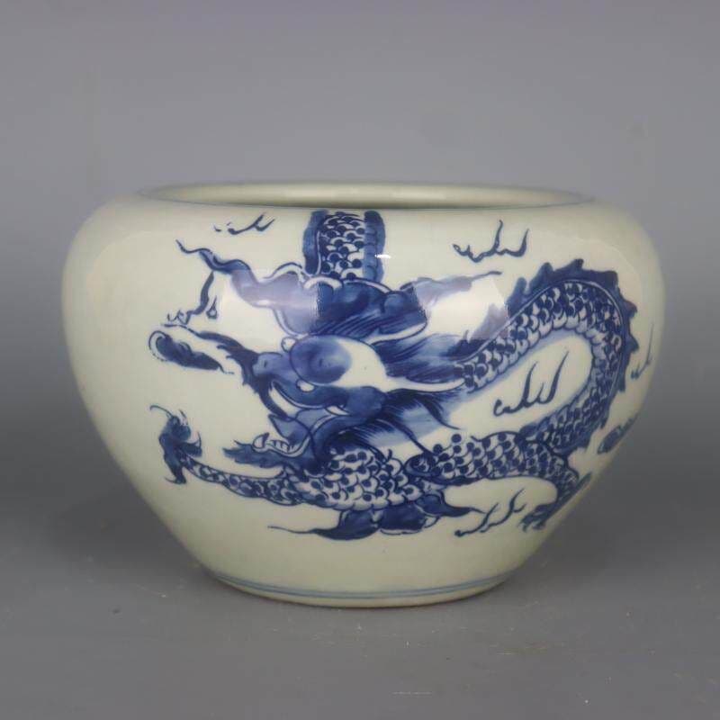 青花過墻竜紋水洗 書道具 文房具 現代工芸品美術品 置物