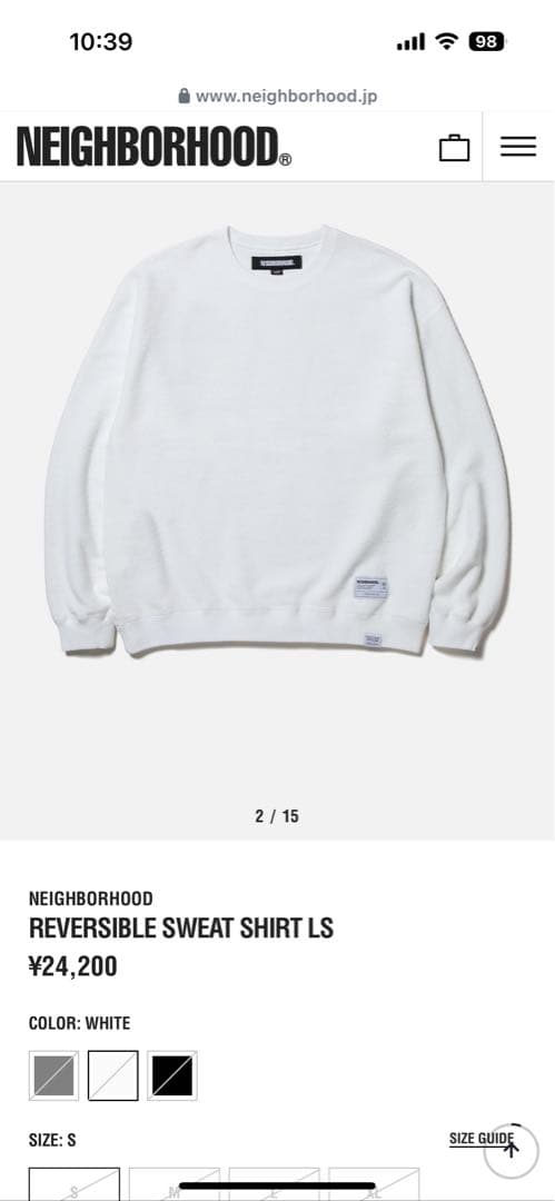 NEIGHBORHOOD REVERSIBLE SWEAT SHIRT L 白