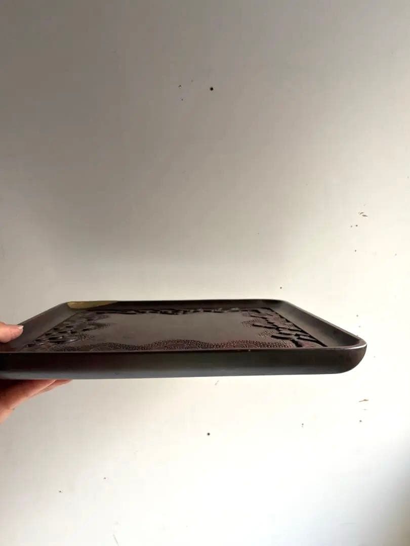 755 ヴィンテージ 軽井沢彫 桜彫 角盆 大阪屋家具店 金継ぎ 民芸 工芸