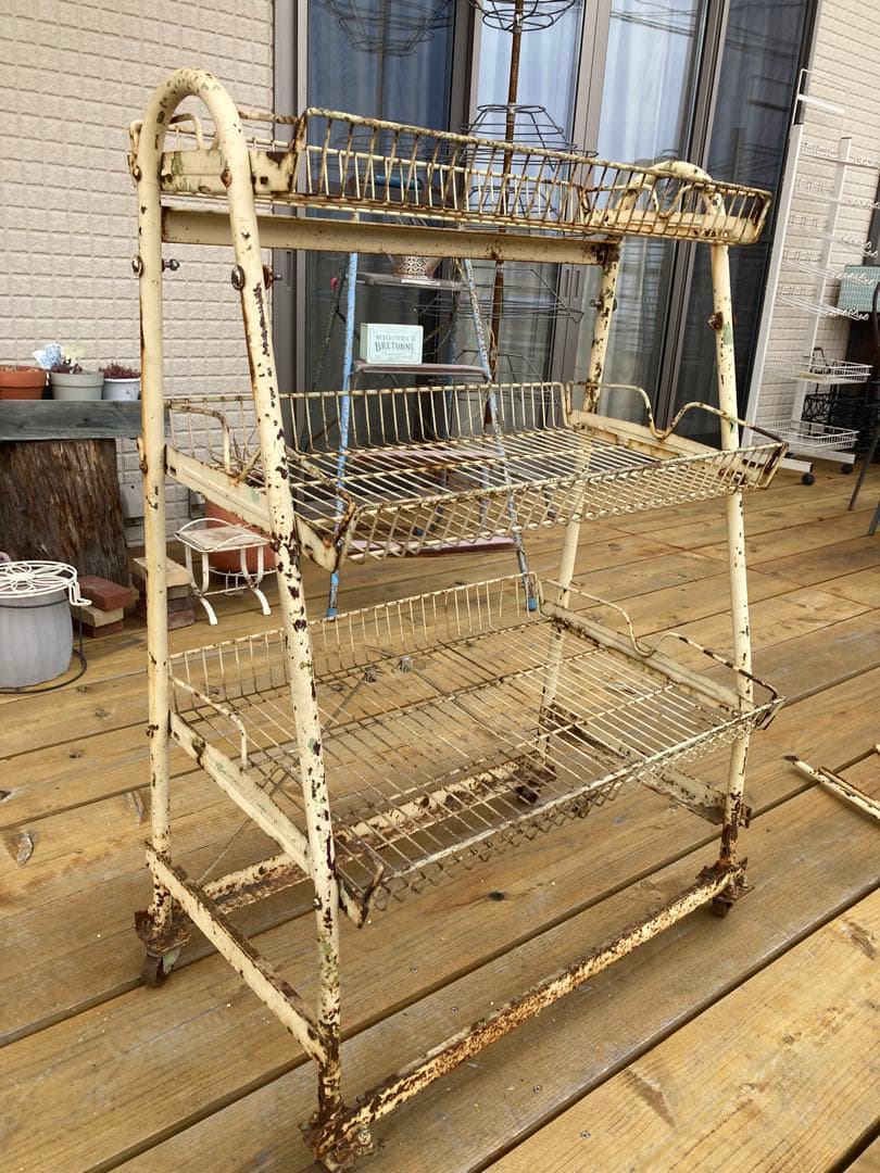 昭和レトロ　ワイヤーラック3段仕様　シャビー　ジャンクガーデン⑦