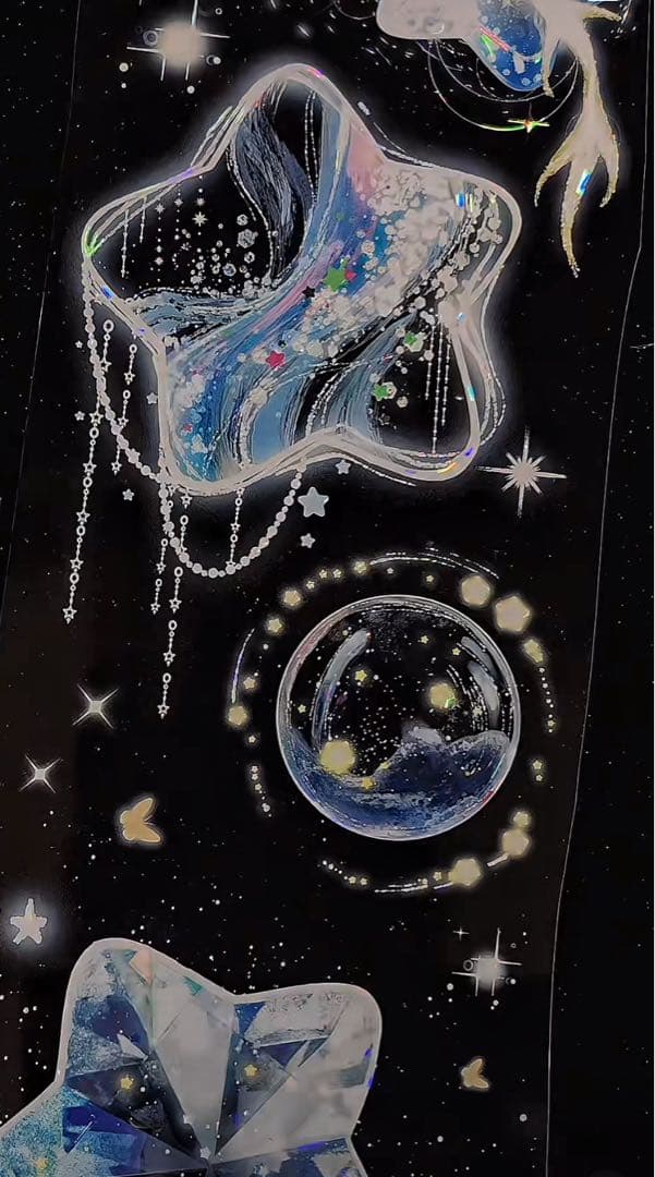 【9460】海外　マステ　3/5/巻　貝殻光マスキングテープ　惑星　青　装飾系