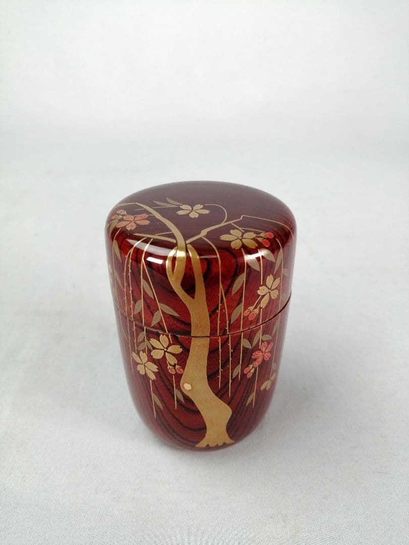 【茶道具】塗師中村宗悦造　欅溜塗枝垂桜蒔絵長棗　茶器　棗293