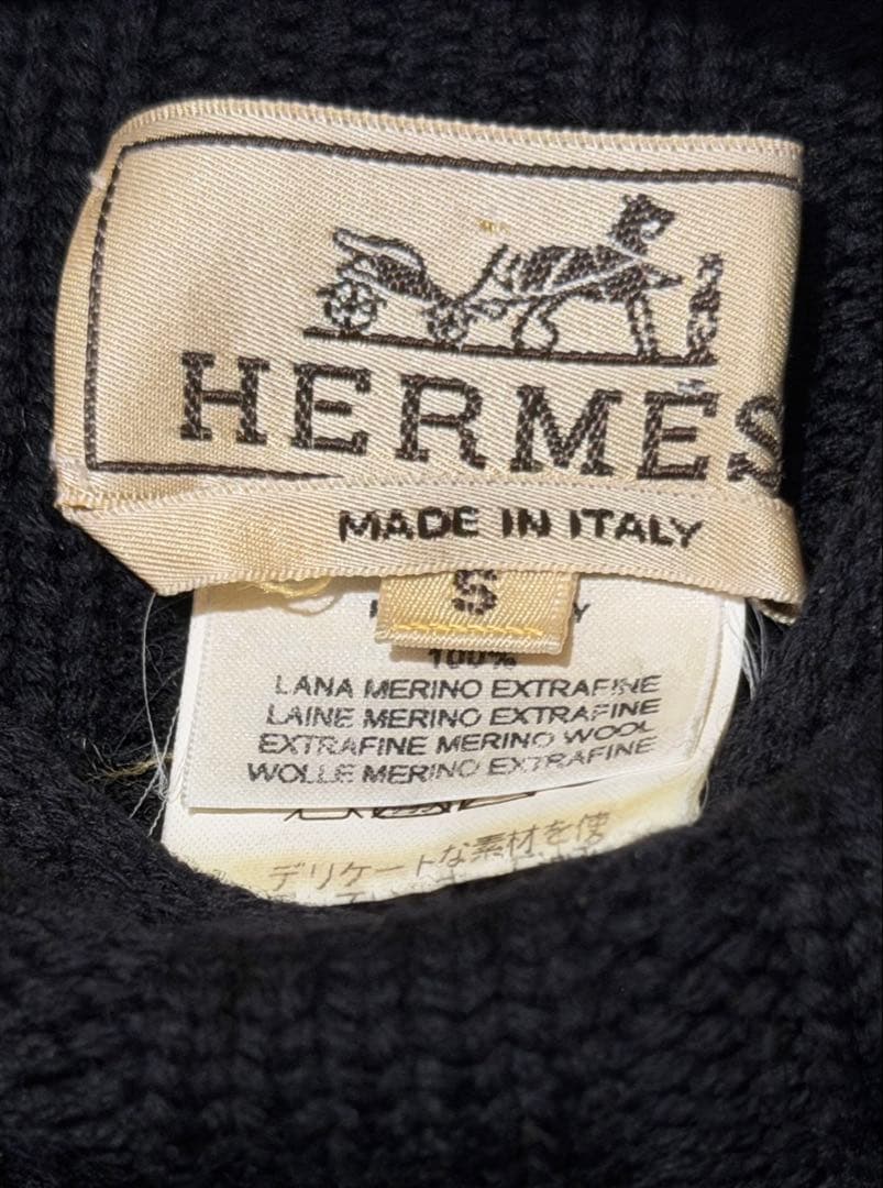 HERMES ブラック リブニットセーター ウール