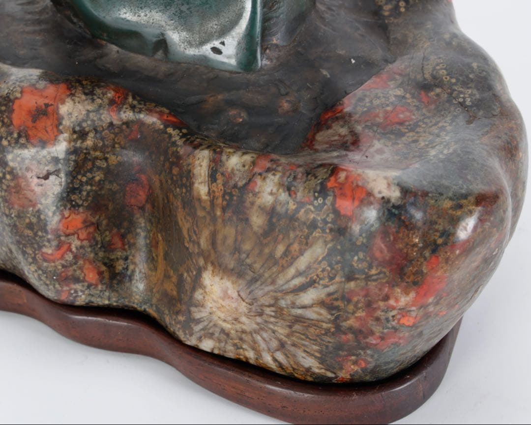 米*郎様 岐阜県 根尾川 菊花石 景石 寄石作品 観音　台座 共箱付 1.8kg