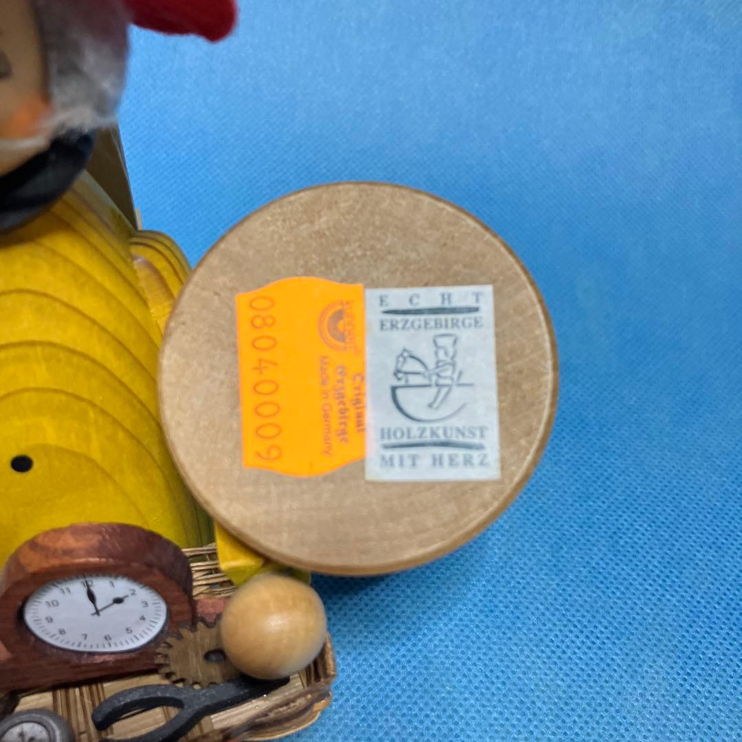 ドイツ クーネルト社 木製煙出し人形 ミニチュア時計バスケット付き