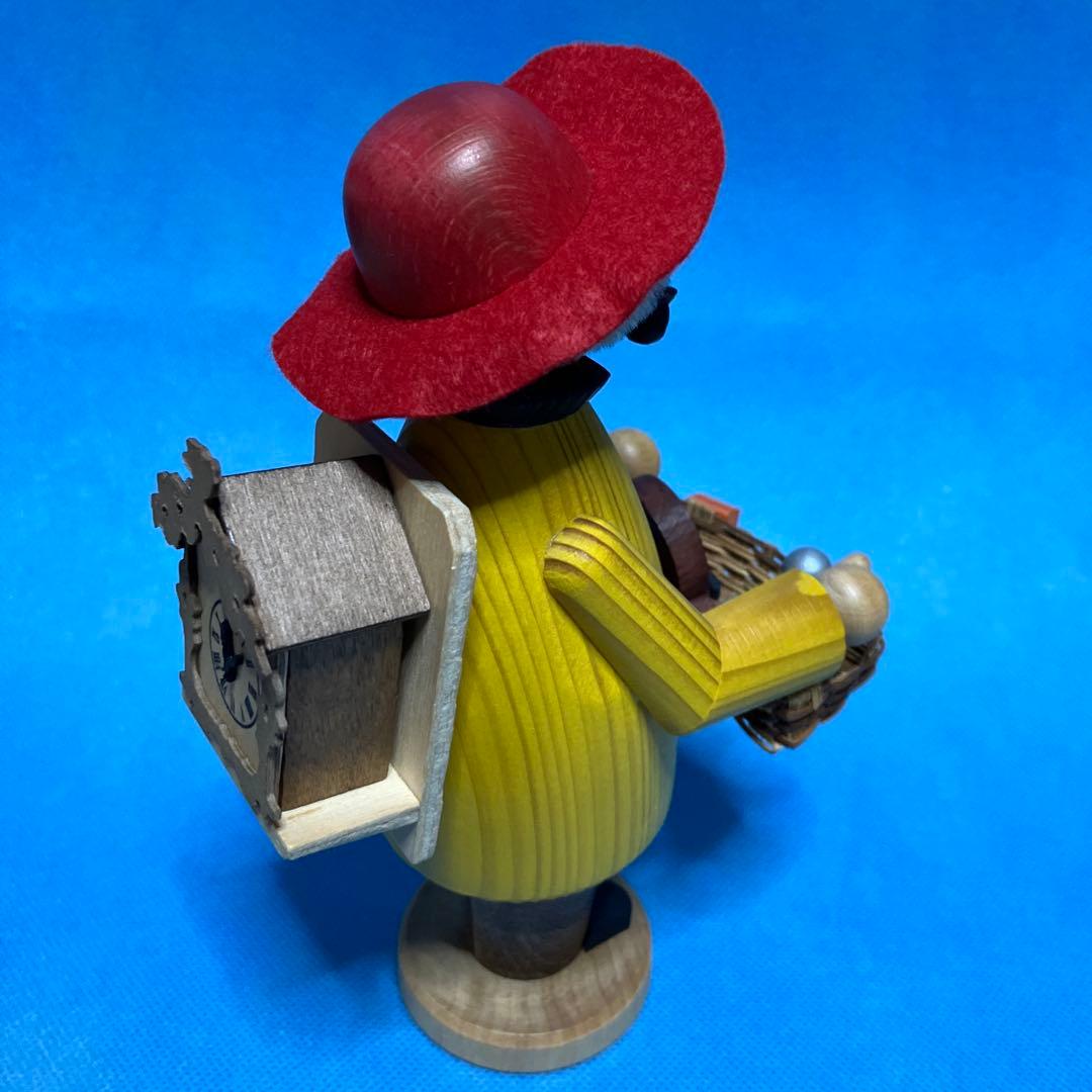 ドイツ クーネルト社 木製煙出し人形 ミニチュア時計バスケット付き