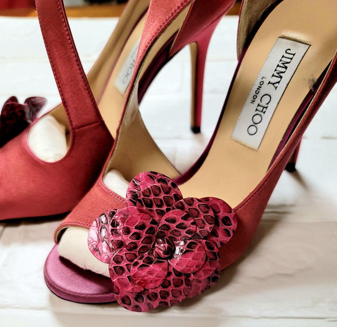 JIMMY CHOO ジミーチュウ サンダル サテン ピンク 36 未使用保管品