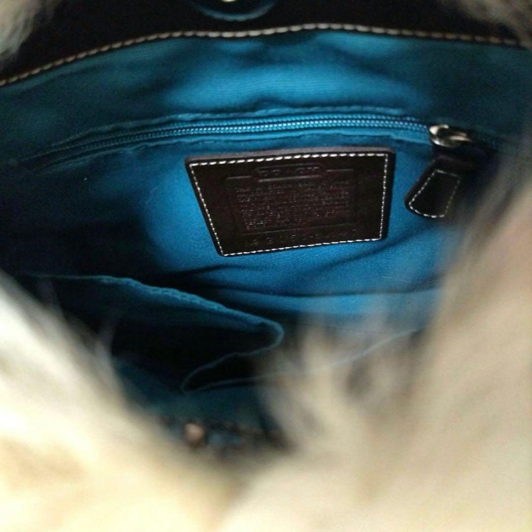 COACH シグネチャー キャンバス ファー付きショルダーバッグ