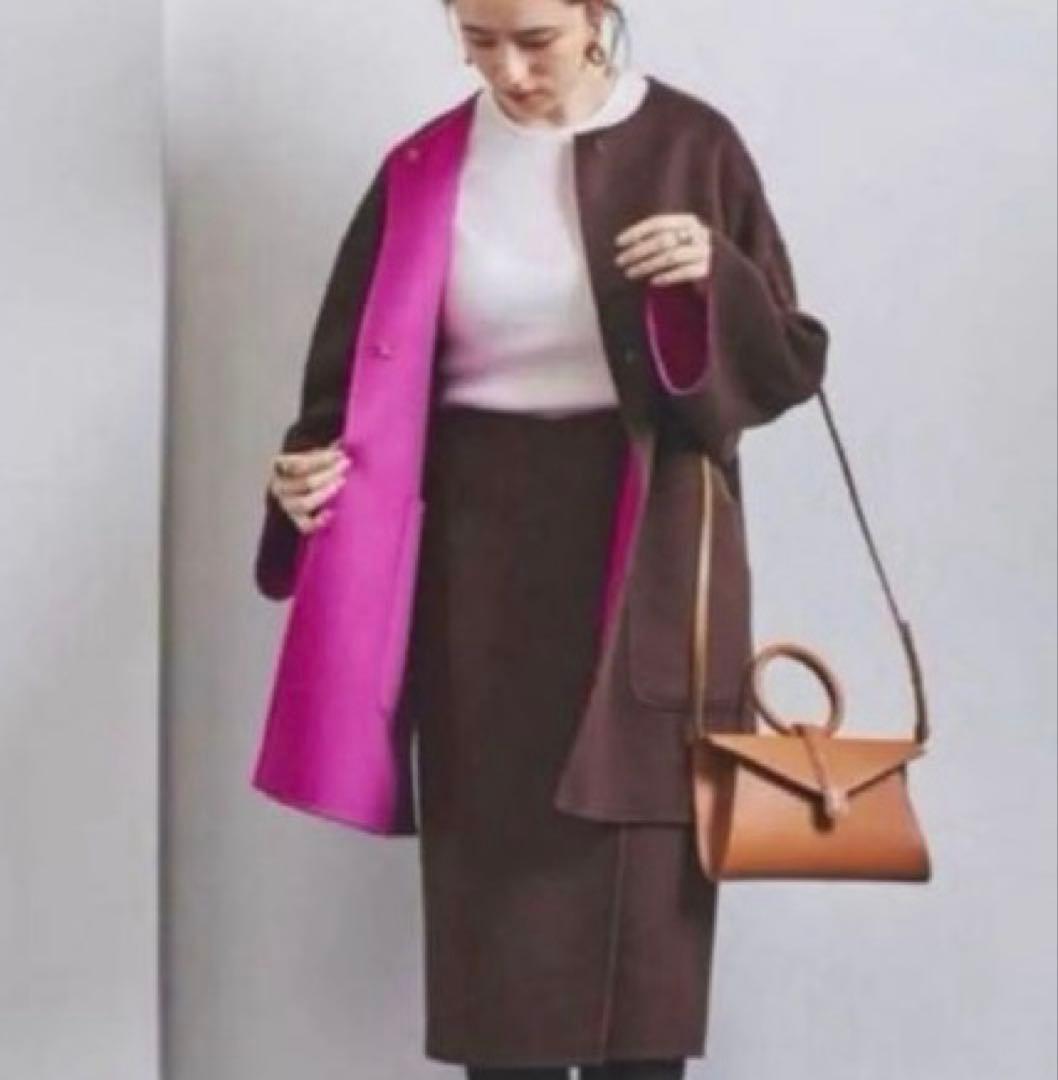 最終SALE【ユナイテッドアローズ】バイカラーリバーミドルコート ノーカラー