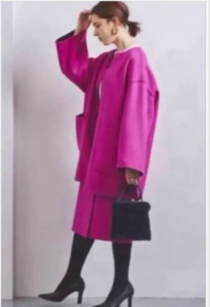 最終SALE【ユナイテッドアローズ】バイカラーリバーミドルコート ノーカラー