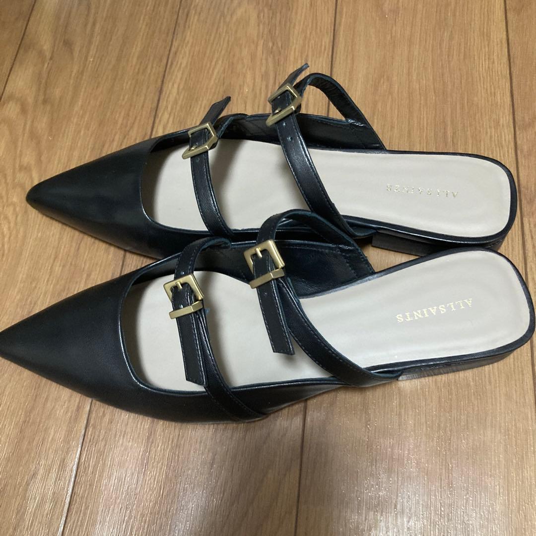 新品未使用【ALL SAINTS】ベルトフラットパンプス ブラック 38