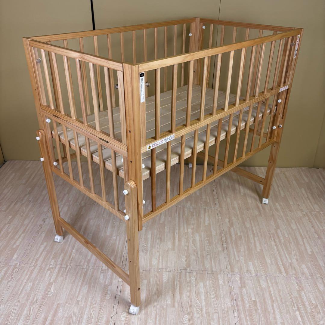 除菌清掃済☆美品☆　大和屋　トール　Wオープン　ベビーベッド　ナチュラル　すのこ