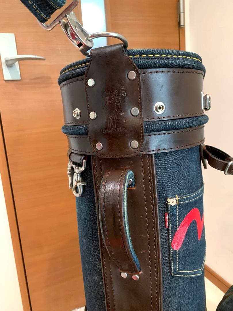 超希少　良品　エビス　エヴィス　EVISU デニム　本革レザー　かキャディバッグ