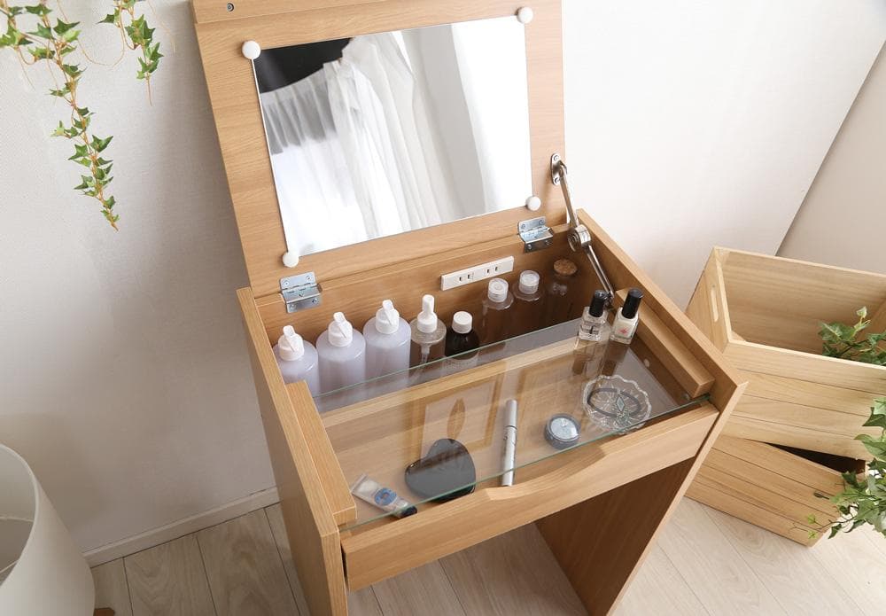 新品 送料込 コンパクト収納ドレッサー スツール 2点セット ミラーコンセントN