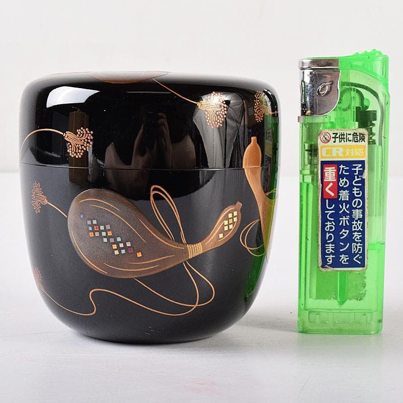 さすがのまみ　坂本照雄作　六瓢蒔絵　内銀留　棗　共布共箱　F　R7951