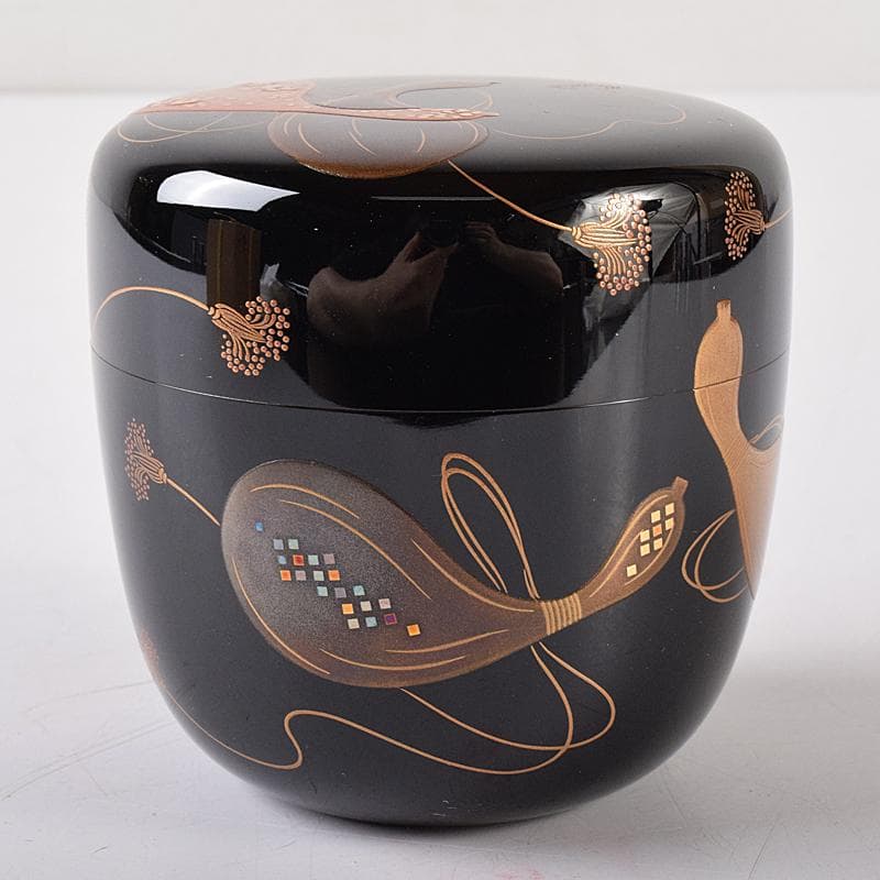 さすがのまみ　坂本照雄作　六瓢蒔絵　内銀留　棗　共布共箱　F　R7951