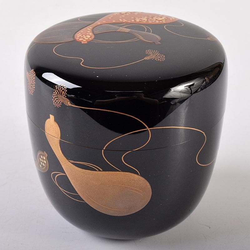 さすがのまみ　坂本照雄作　六瓢蒔絵　内銀留　棗　共布共箱　F　R7951