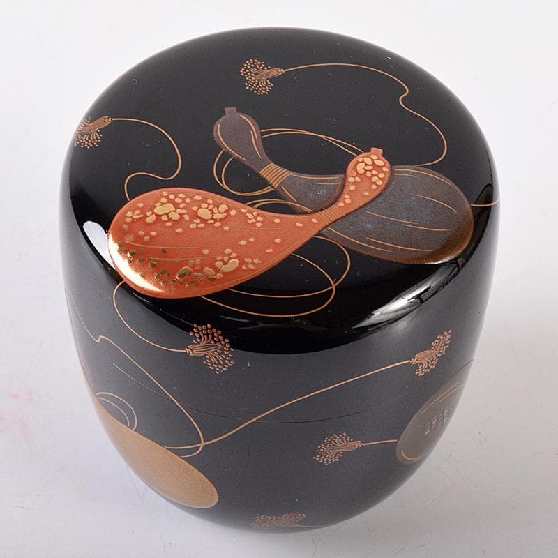 さすがのまみ　坂本照雄作　六瓢蒔絵　内銀留　棗　共布共箱　F　R7951