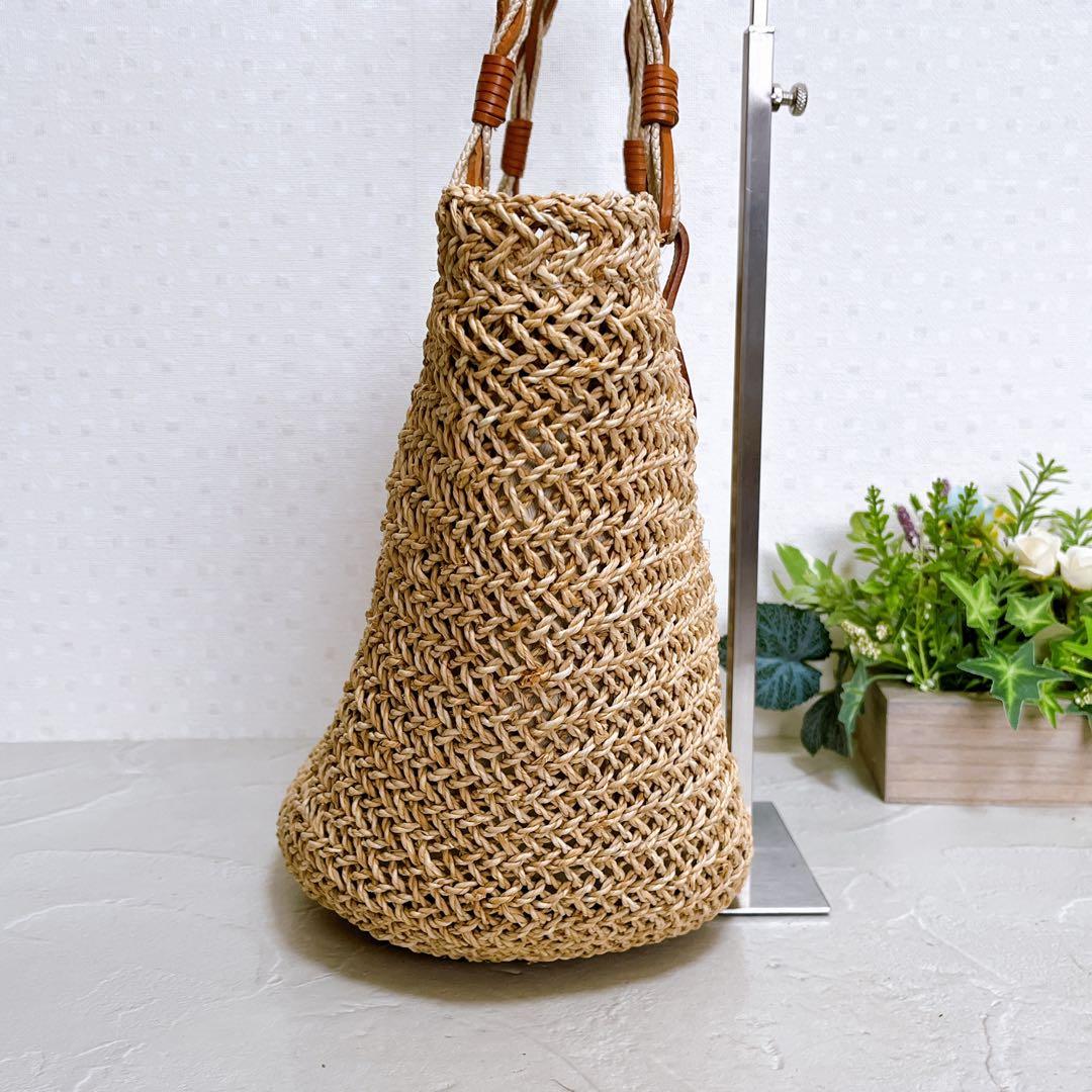 【genten ゲンテン】かごバッグ ラッコルタ　ラフィア編み レザー 極美品